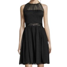 Adrianna Papell Women's Love Story Black Chiffon Cocktail Dress 10 NWT LBD