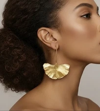 Ginkgo Leaf Zara Earrings Boho Style Dangle Gold Plated Drop Ethnic Flower Y2K