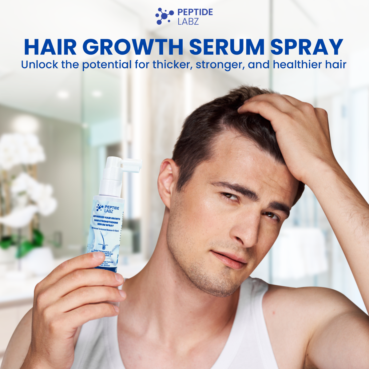 Hair Growth Peptide Serum Spray, Acetyl Tetrapeptide-3, Biotin-GHK