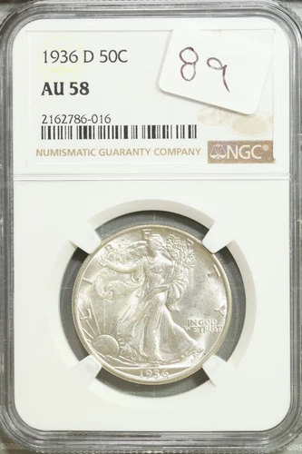 1936 D Walking Liberty Half Dollar 50c NGC AU 58 About Uncirculated #6-016
