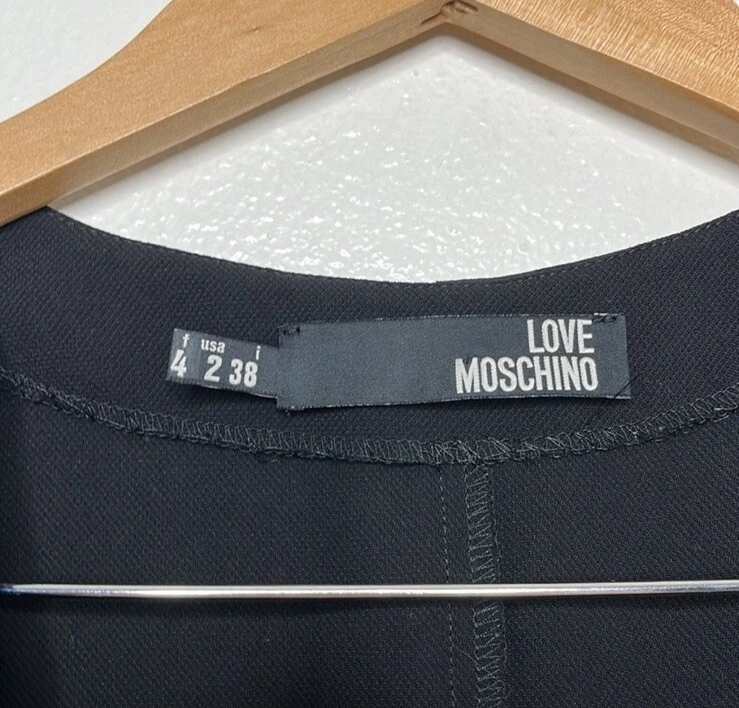 Love Moschino abito donna nero doppio volant senza maniche peplo tubino taglia 2