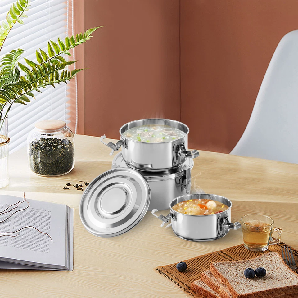 Set of 3 Stainless Steel Food Storage Containers Smell-Proof Leak-Proof With Lid - Image 2 of 4