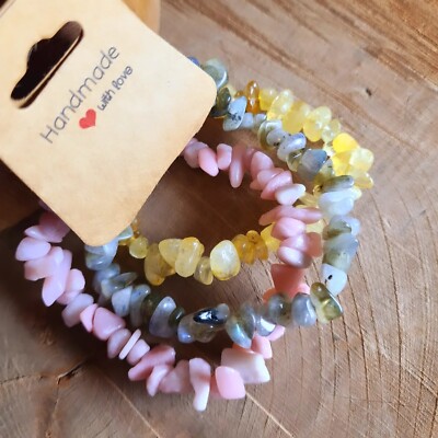 3er Set Kristall Armbänder: Citrin, Labradorit, rosa Quarz, einzigartige Armbänder 