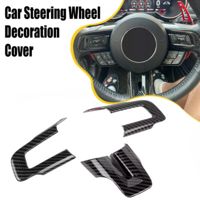 For 2015-2022 Ford Mustang Carbon Fiber Interior Steering Wheel Cover Trim DE