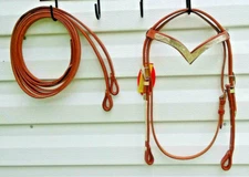 Medium Oil Brown Western Silver Show V Brow Bridle & Split Reins Horse Size