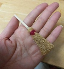 Mini Straw Witch Besom Broomstick Altar Ritual Pagan Wicca Kabbalah red string