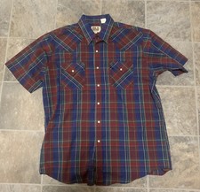Vintage Ely Cattleman Men s Pearl Snap Button Up Shirt Large Plaid Red Western