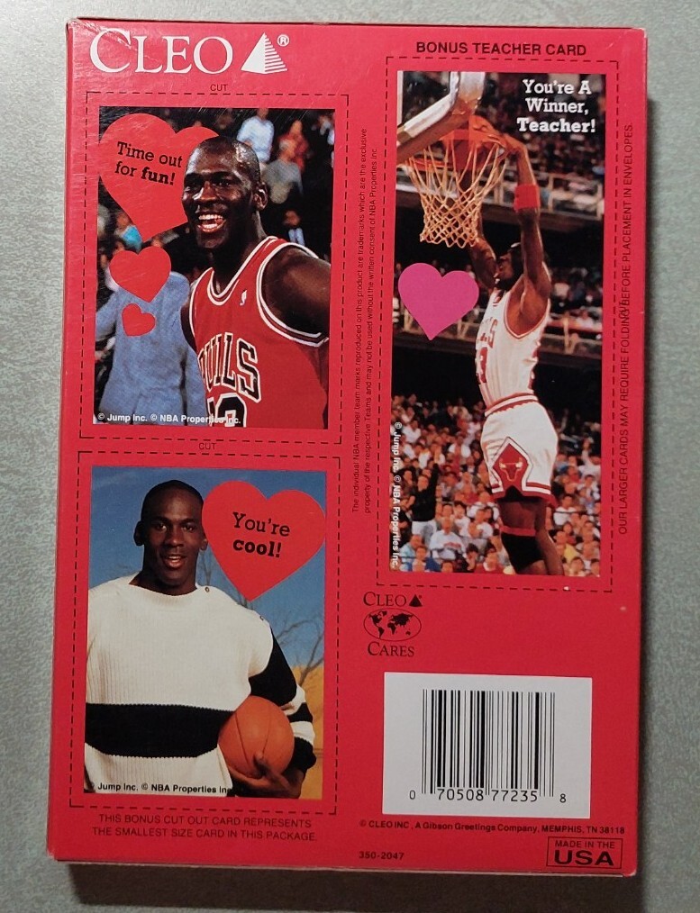 Vintage MICHAEL JORDAN VALENTINES BOX OF 32 CARDS w/3 Bonus Cards