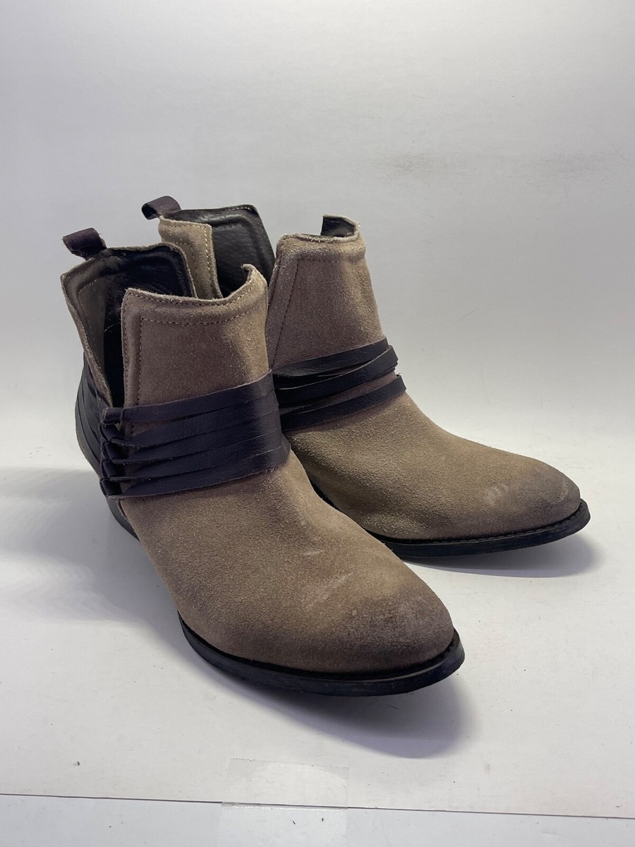 Diba Womens Skyler Ankle Boots Tan Suede Split Block Heel Pull Ons Size