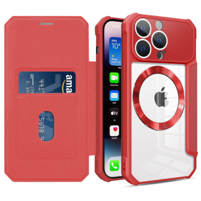 For iPhone 14 Plus 13 12 Pro Max Magnetic Wireless Leather Flip Card Slots Case