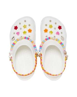 NEW! CROCS CLASSIC FESTIVAL VIBES CLOG Women's Shoe Rainbow Multi/White Jibbitz