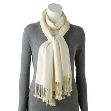 Lightweight Satin Pashmina Women’s Fringed Ivory Wrap Scarf, 72” x 21”, FREE S&H