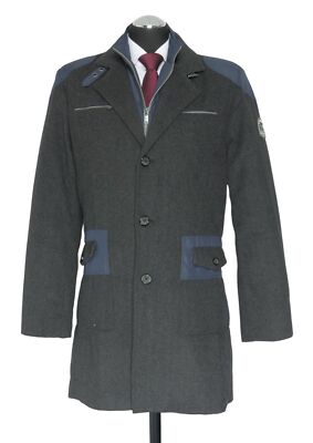 Featuring Herren Kurzmantel Mantel M 50 grau anthrazit Fischgrat einreihig Wolle