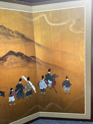 Pantalla Plegable Byobu Oro Edo People Life Panel Japonés H92 x W160cm Montaña - Imagen 17 de 20