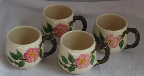 4 Vintage FRANCISCAN Desert Rose Earthenware Coffee Cups Mugs Flying F USA