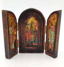 ICONA - ALTARINO RELIGIOSO D'EPOCA - LEGNO DIPINTO AD OLIO