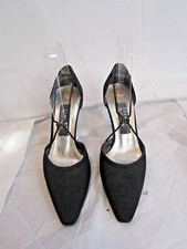 Stuart Weitzman Black Peau de Soie Pointed Toe Slip On Strappy Heel Size 5.5 B