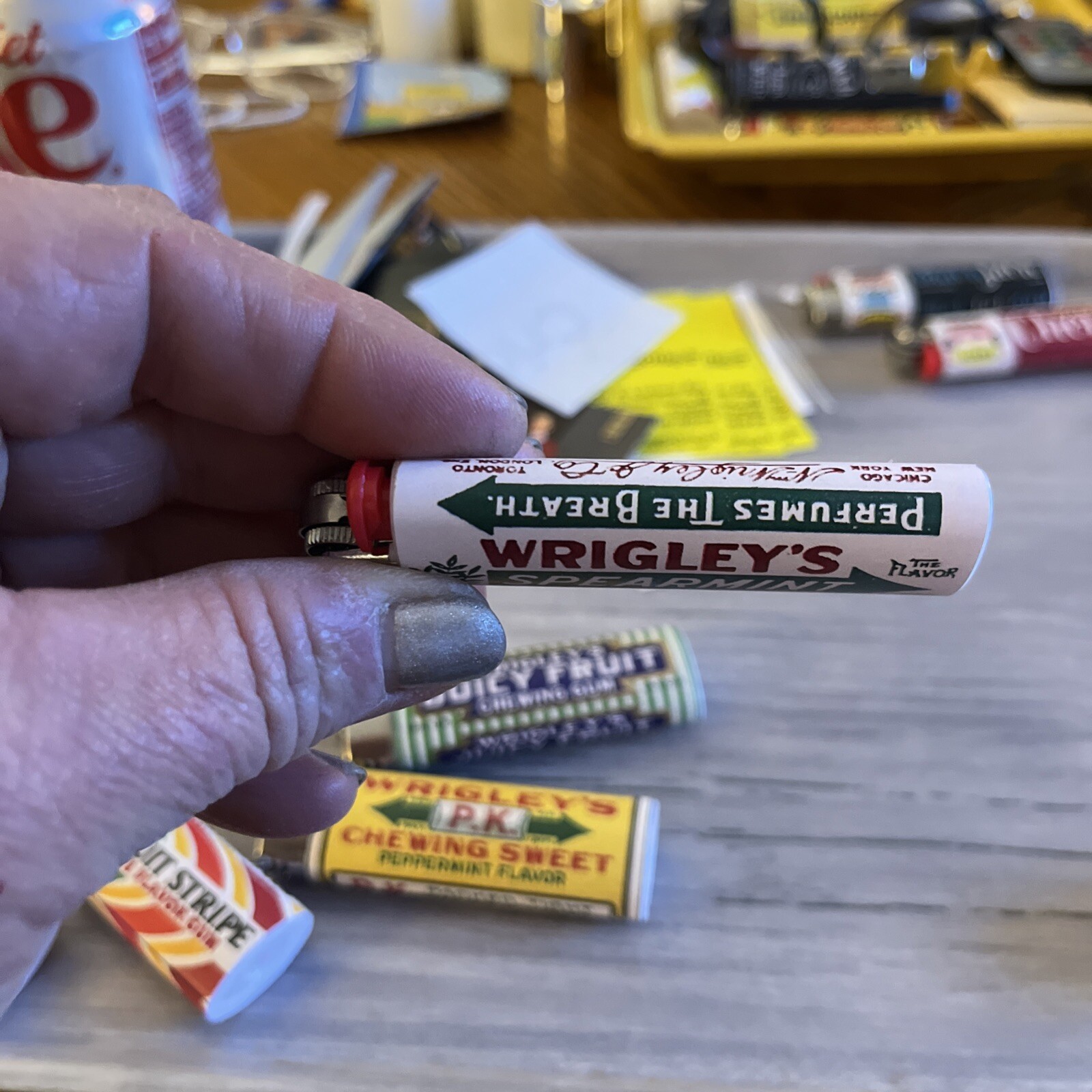 New 2 Custom Bic Lighters vintage Wrigley‘S Spearmint Gum Wrappers￼Gum Classic