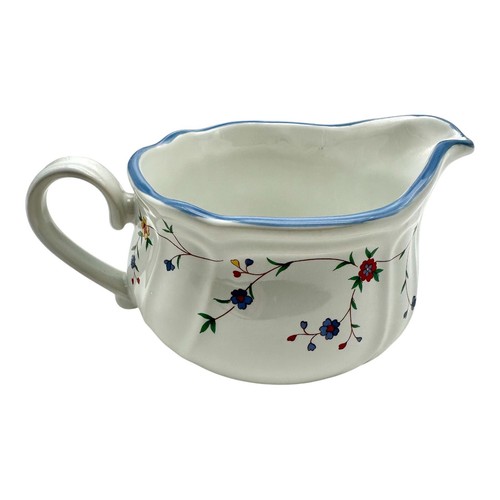 Epoch Oakbrook Gravy Boat Flowers Floral White Blue Trim Dishwasher Oven Safe