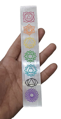 Selenite Charging Stick 7'' Chakra Engraved Crystal Healing Wand Energy Cleanse