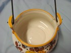 Ceramic Hand Painted Gold & Blue Flowers Planter Removable Hanger Italy Signed — photo 6