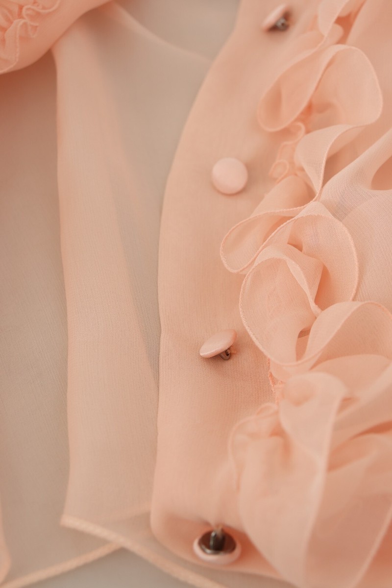 DOLCE & GABBANA Top Light Pink Silk Long Sleeve Ascot Collar DOLCE & GABBANA Top Light Pink Silk Long Sleeve Ascot Collar