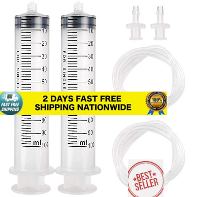 2pcs 100ml Large Plastic Syringe with Tubing and Luer Connections