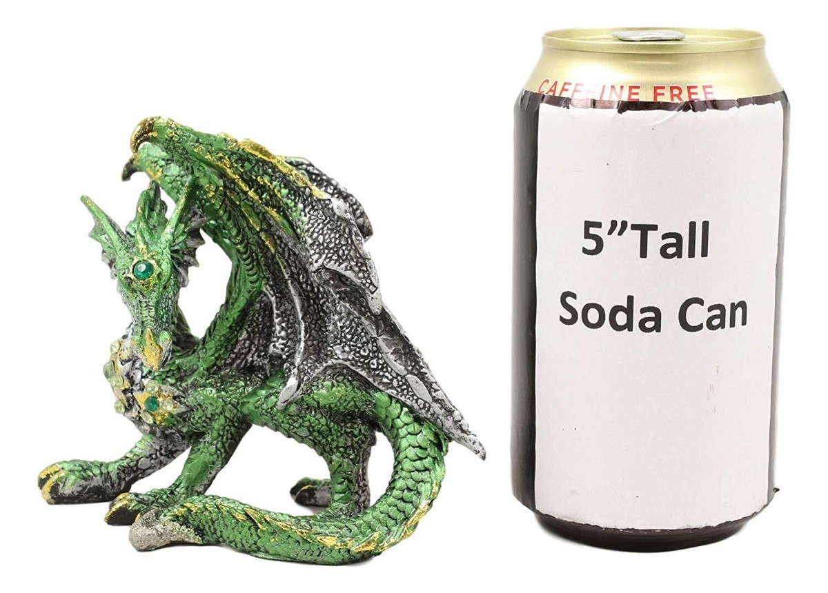 Ebros Metallic Green and Silver Crouching Emerald Dragon Statue