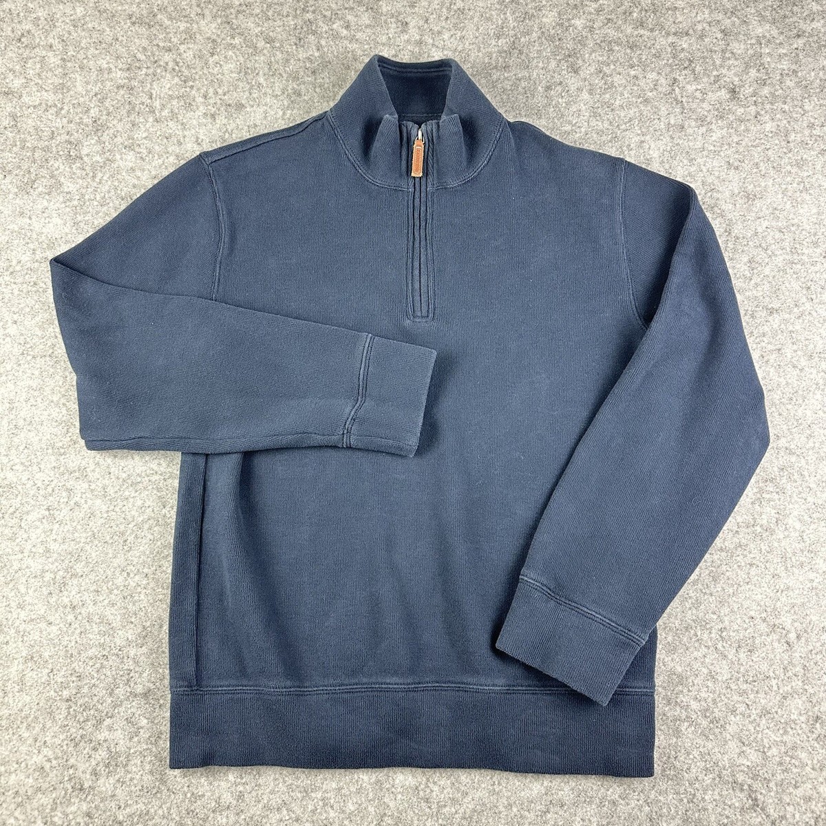 Lands End Bedford Rib Quarter Zip Sweater Mens Small Blue Knit Pullover  Preppy