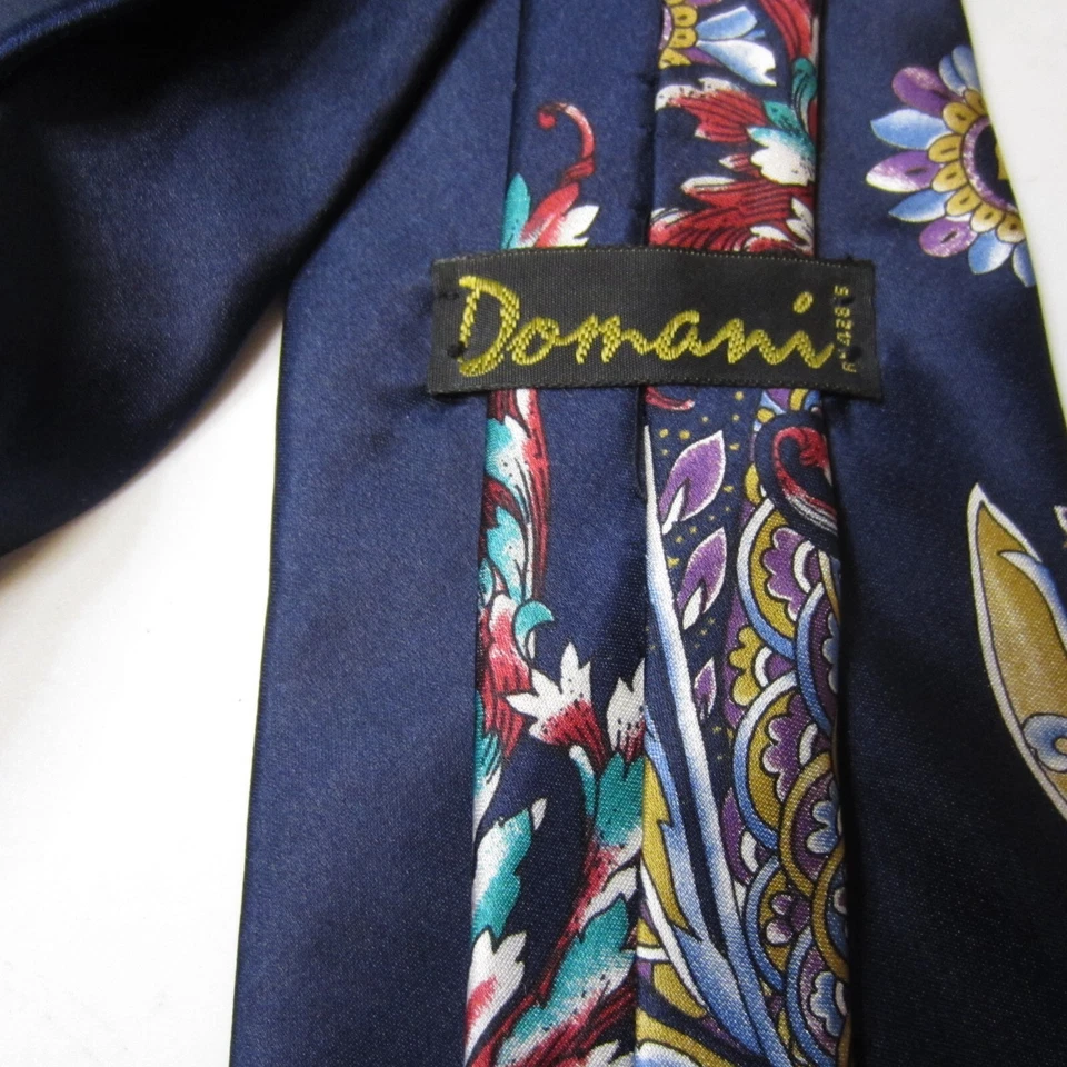 Corbata de Seda Domani Años 90 De Colección Para Hombre Clásica Diseñador Geométrico Azul Abstracto Foto 2 de 4