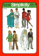 11½" Girl Doll Clothing Sewing Pattern 12" Boy Doll Simplicity 5330 Vtg 1972
