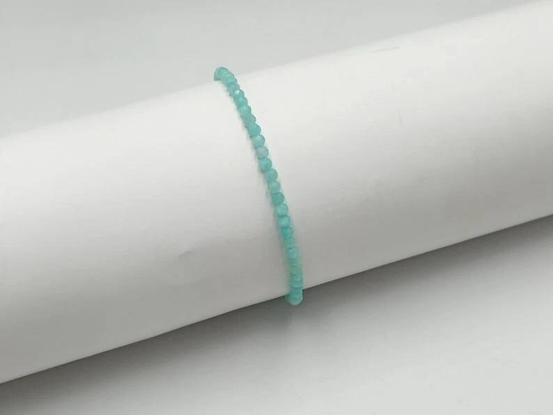 Schöne Amazonit facettierte runde Edelstein Perlen handgefertigte Frauen Armb... - Bild 3 von 4