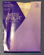 Vtg SHEER INTRIGUE Pantyhose CONTROL TOP Size Q White Cream Lace Color Sheer New