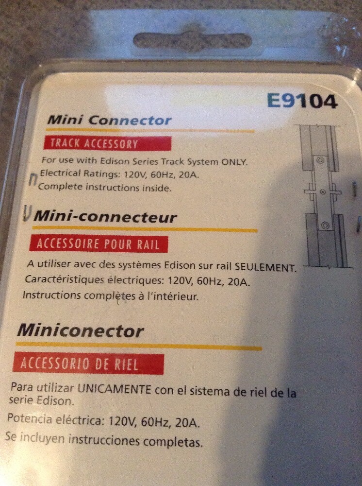 NEW EDISON TRACK LIGHTING SYSTEM E9104 MINI CONNECTOR 120V, 60Hz, 20A 