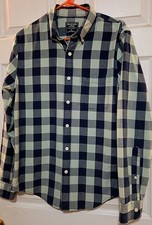 Abercrombie Fitch Men's Blue Green Check Woven Cotton Button-Down LS Shirt, M