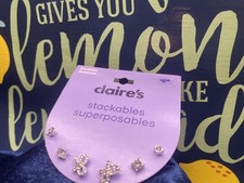 BRAND NEW Claire's Sensitive Solutions Stackable 3 Pair Bow SPARKLE Earring Set