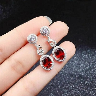 2.63 Ct Oval Cut Ruby Earrings Gift Earrings 14K Solid White Gold