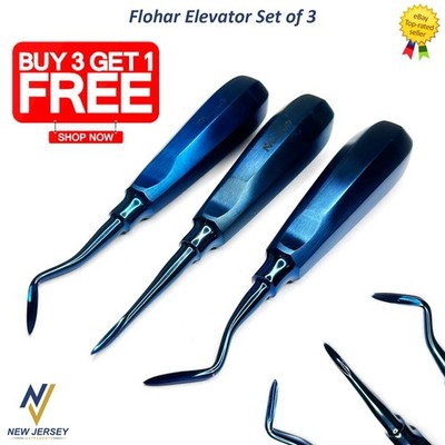 3 Pcs Dental Root Elevators HEIDBRINK Oral Surgery Root Picker Flohar Elevator