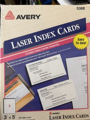 Avery Laser Index Cards 5388 3'' x 5'' 50 Perforated Sheets Create Instantly New