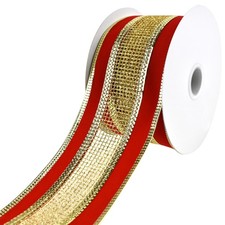 Christmas Velvet with Net Wired Ribbon, 2-1/2-inch, 10-yard, Red/Gold