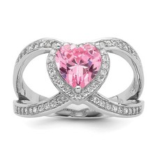 Sterling Silver Rhodium-plated White and Pink Cubic Zirconia Heart Ring Size 6