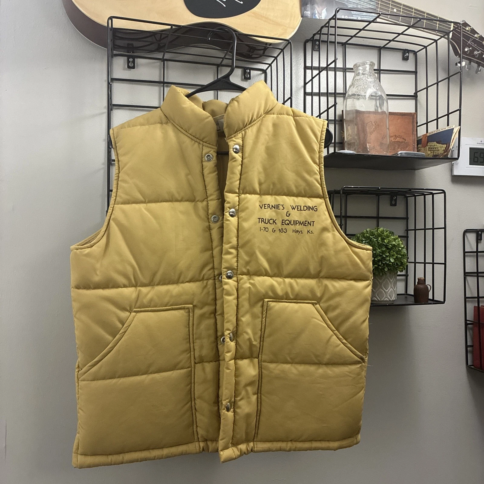 Vintage Wind Busters Vest Mens Medium Tan Beige Down Puffer Made USA