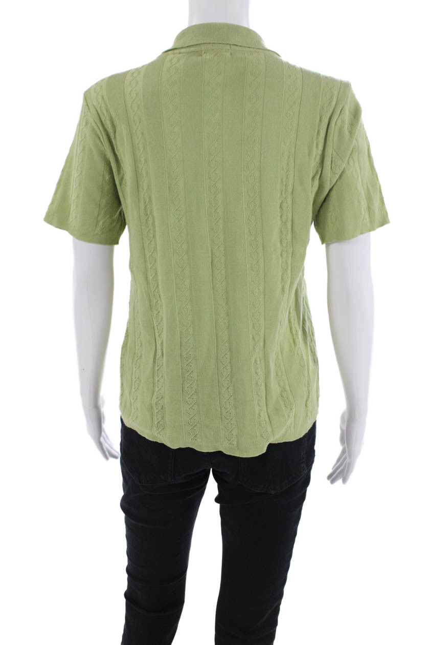 John Patrick Women Basic Polo Green Collared Butt… - image 3