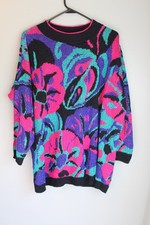 Vintage Vibrant Pink Teal Abstract Floral Swe...