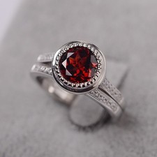 925 Sterling Silver Red Garnet Gemstone Dainty Stack Ring Duty Free