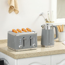 4 Slice Toaster and 1.7L Electric Kettle Set Stainless Steel Kitchen Bundle