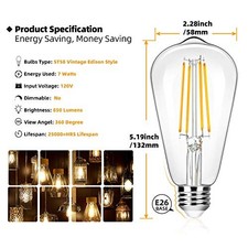 BRIGHTEVER 12-Pack Vintage 7W ST58 LED Edison Light Bulbs 60W Equivalent - White
