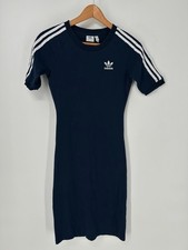 Adidas Dress Womems Extra Small Blue 3 Stripes Shirtdress Short Sleeve Trefoil