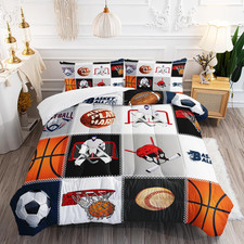 Teens Boys Comforter Set Full Size, Sports Bedding Set Basketball Football Socce