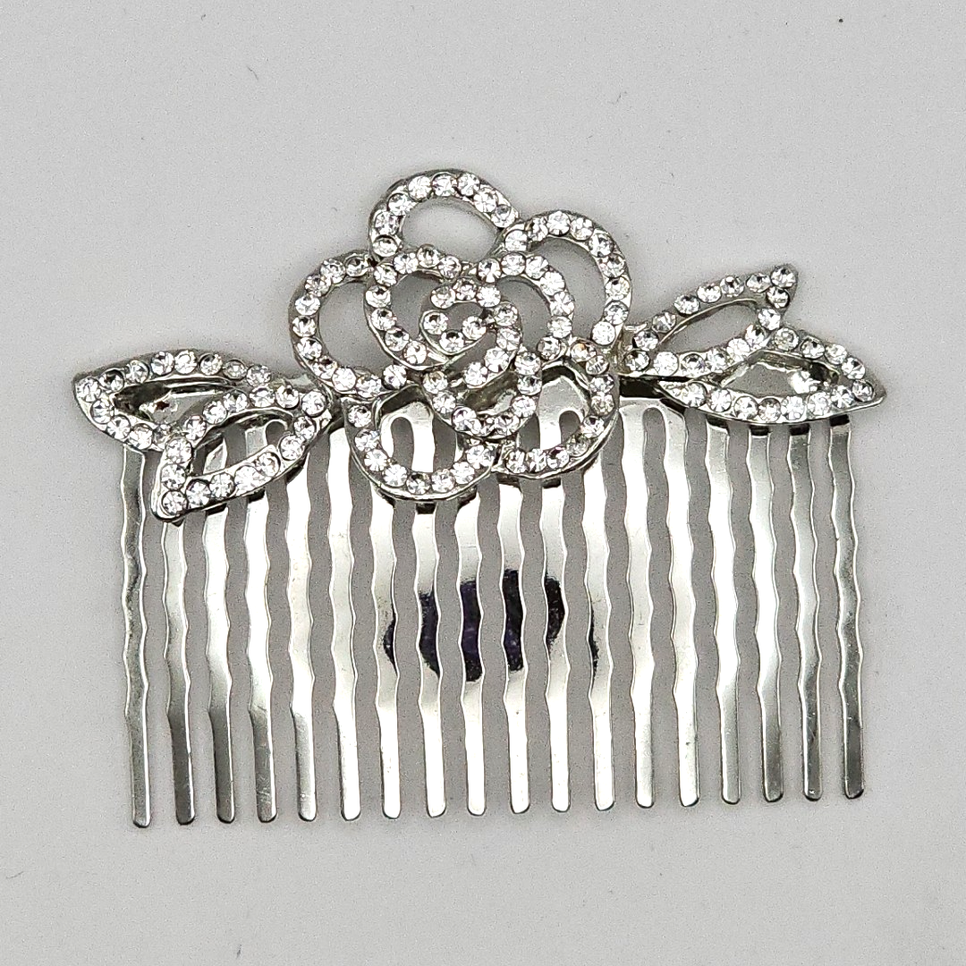 Vintage Rhinestone Jewelry Lucite Hair Comb Silver Wedding Formal Evening Wear Vintage Rhinestone Hair Comb: Silver Tone Wedding Hair  main image 3